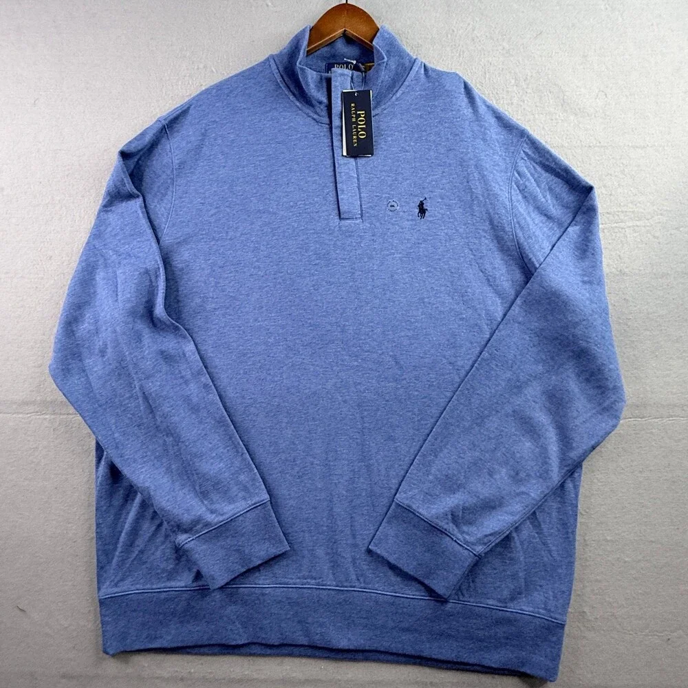 Polo Ralph Lauren Mens XXL Quarter Zip Pullover Sweater Blue Heather Classic